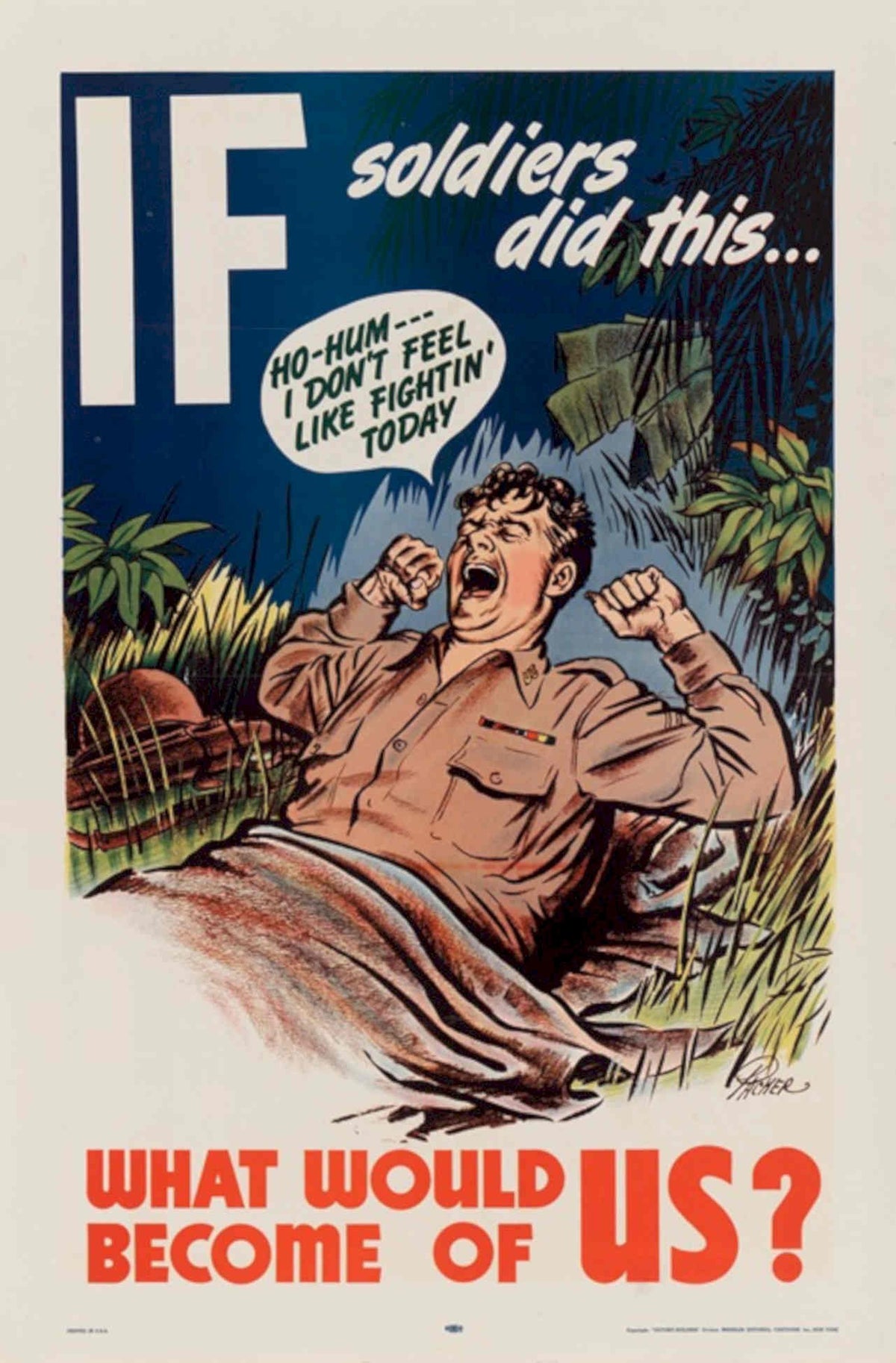 Slumped Soldier Jungle American World War II Advert Poster
