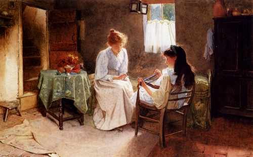 Smith Carlton Alfred Two Girls In An Interior Winding A Skein Of Wool A4 Photo Print