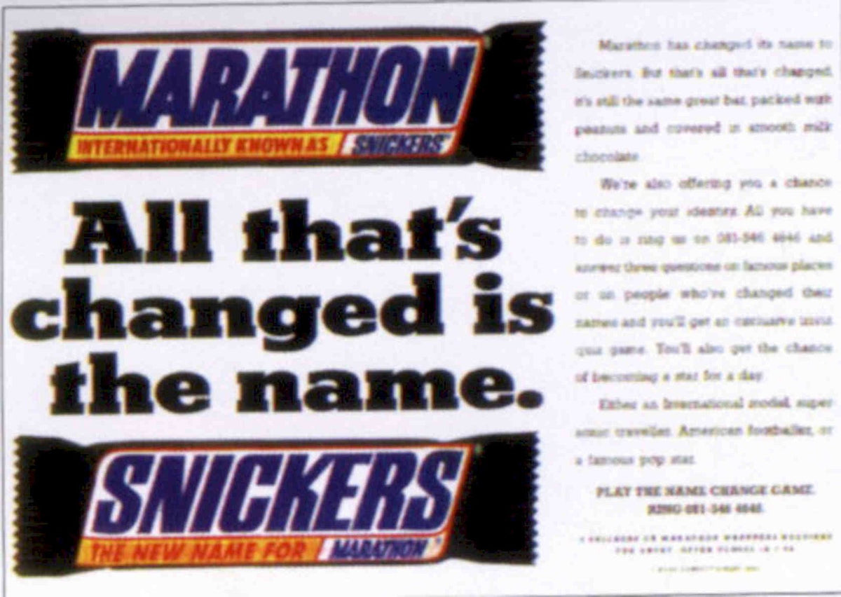 Snickers Marathon Name Vintage Retro Advert Poster A4 Photo Print