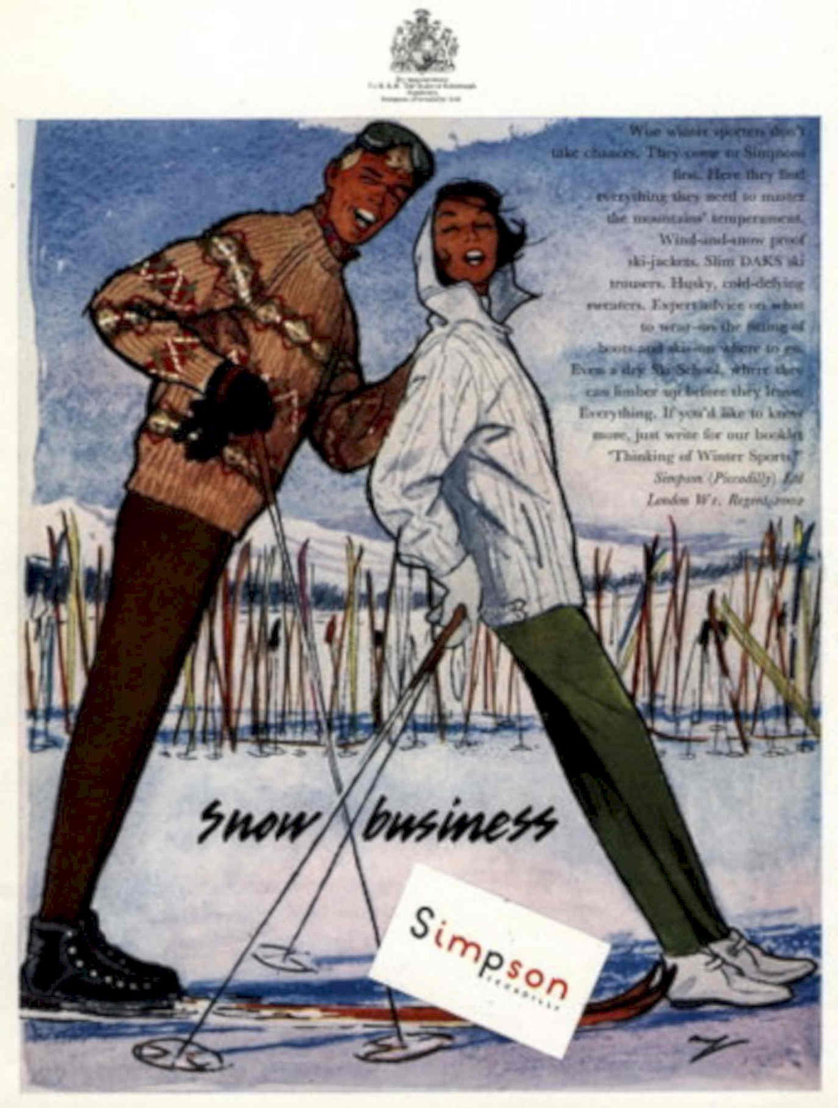 Snow Business Skiing 1950s Vintage Retro Advert Poster