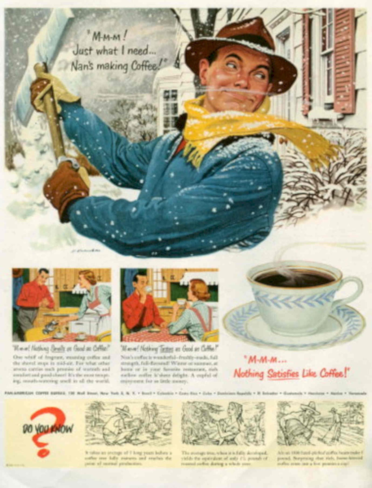 Snow Coffee Family 1950s Vintage Retro Advert Poster
