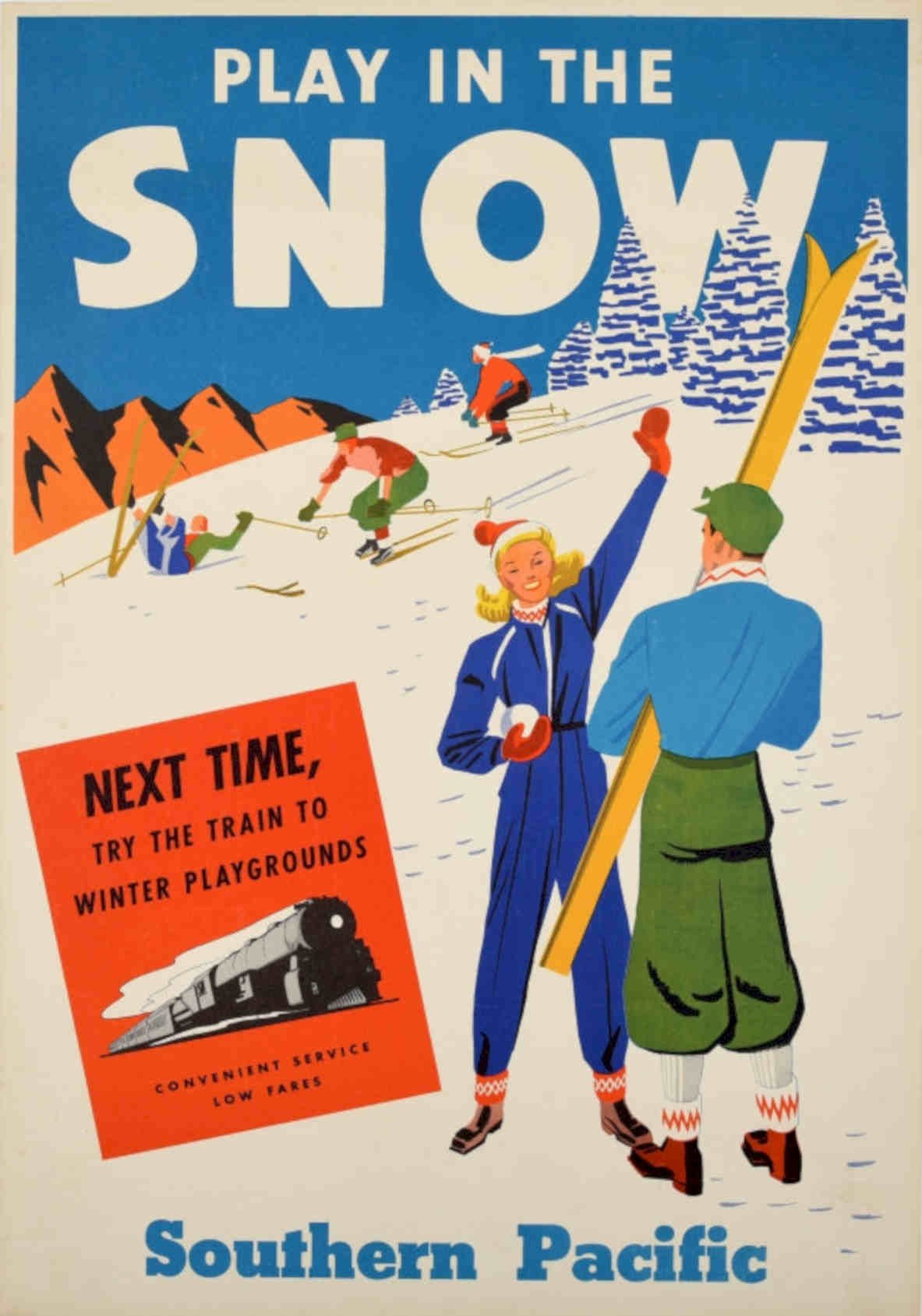 Snow Ski Train Vintage Retro Advert Poster A4 Photo Print