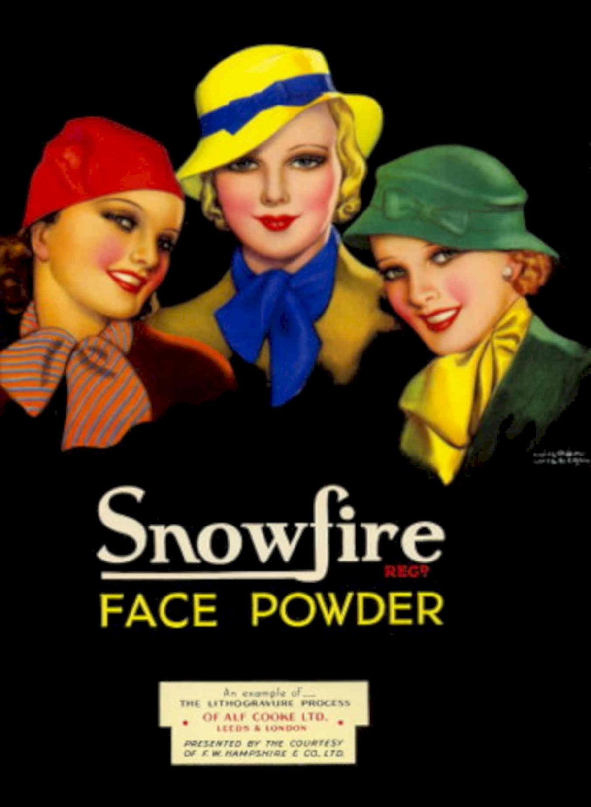 Snowfire Powder Women 1930s Vintage Retro Advert Poster