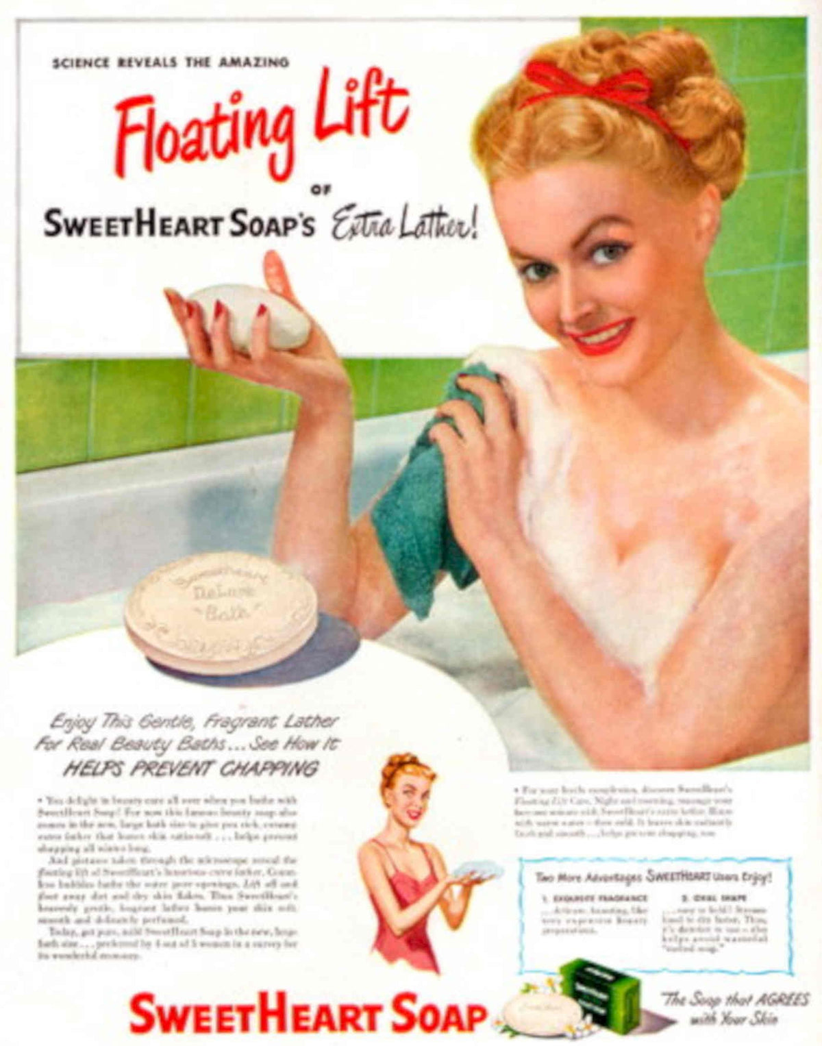 Soap Lather Bath 1940s Vintage Retro Advert Poster