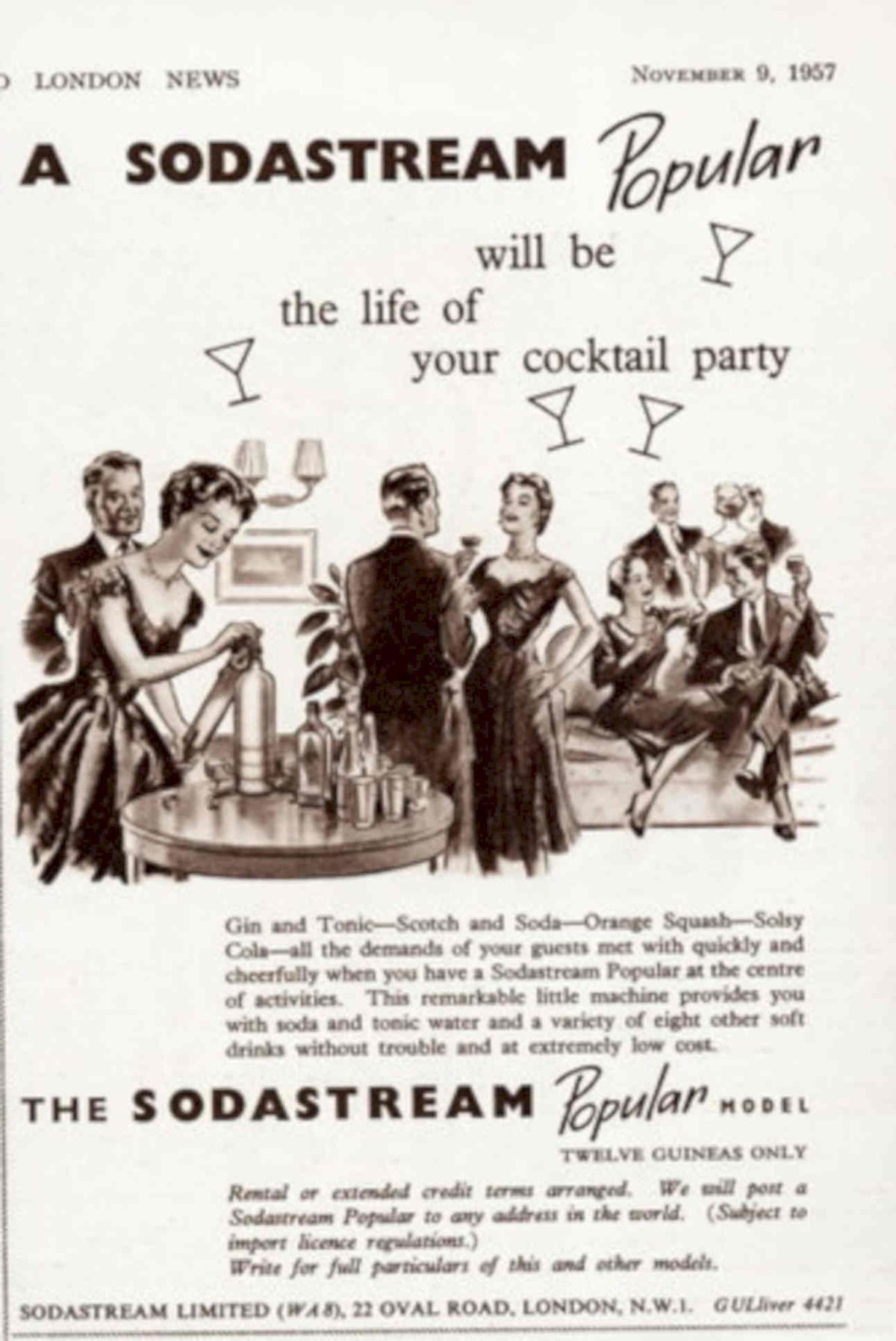 Sodastream Cocktail Party 1950s Vintage Retro Advert Poster