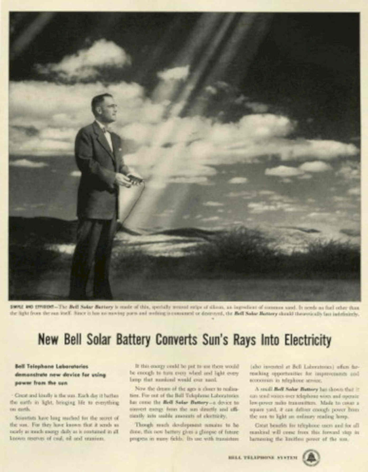 Solar Battery Bell 1950s Vintage Retro Advert Poster