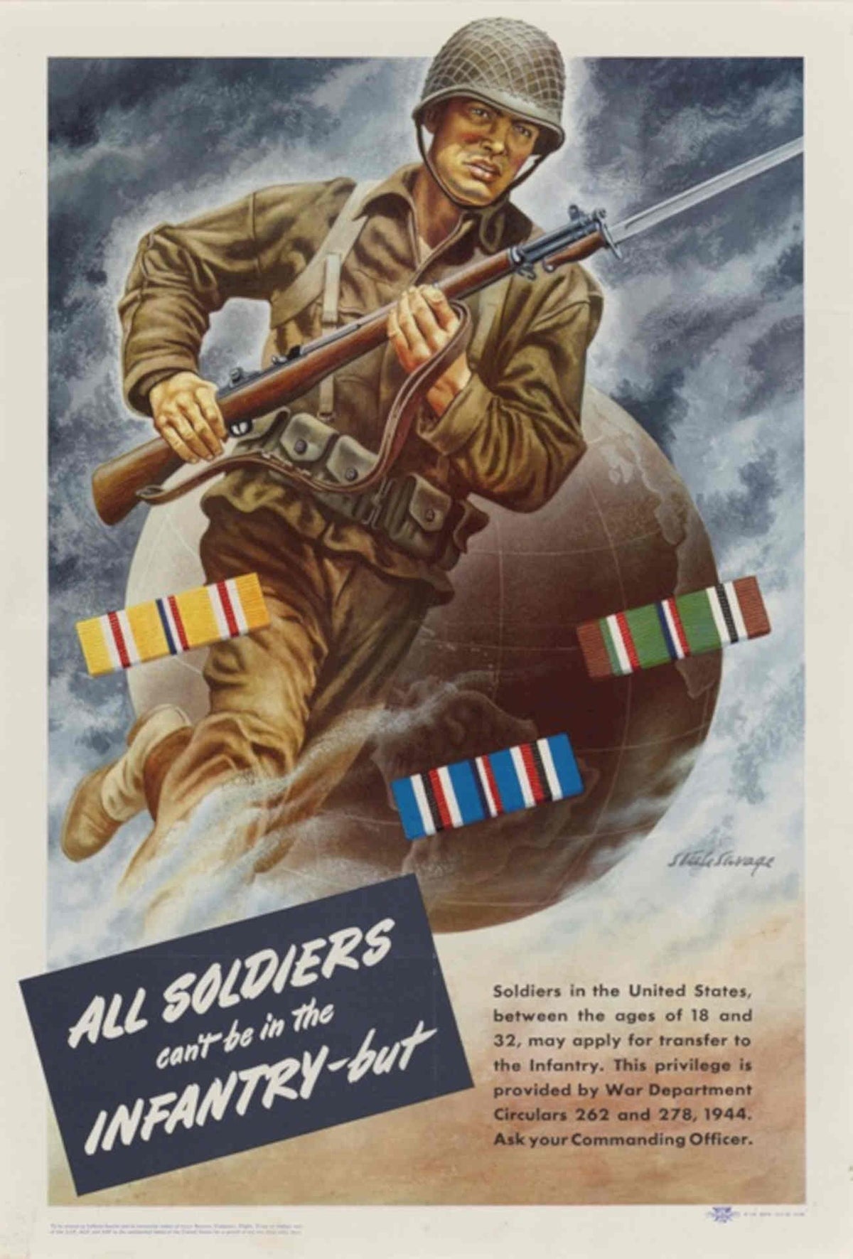 Soldier Infantry Ribbons American World War II Advert Poster