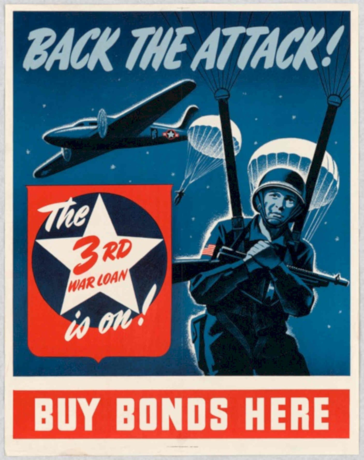 Soldier Parachute Sky American World War II Advert Poster