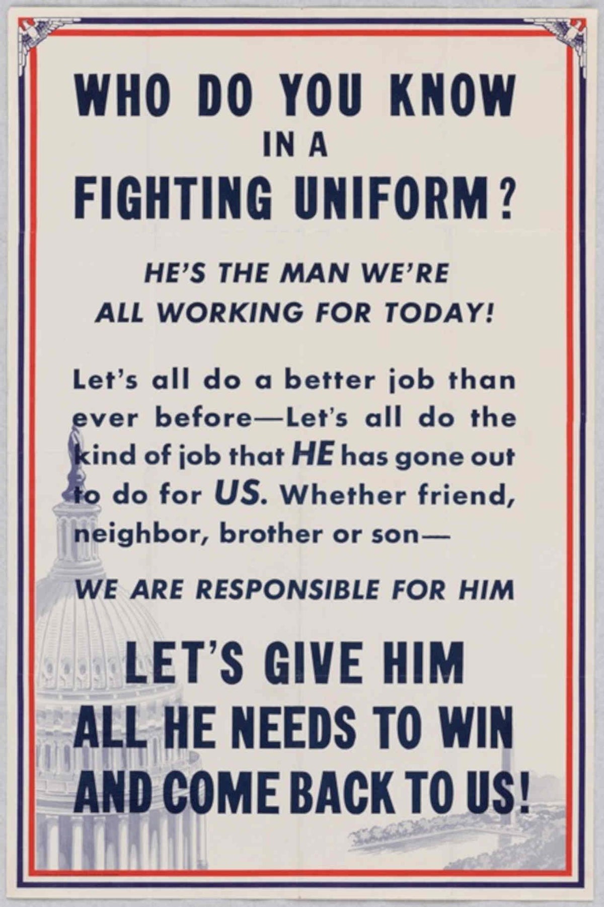 Soldier Uniform Capitol American World War II Advert Poster