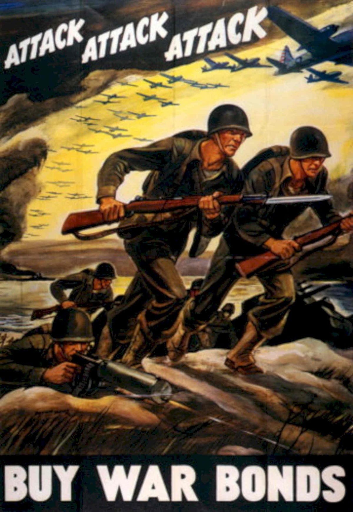 Soldiers Attack Battlefield 1940s Vintage Retro Advert Poster