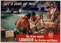 Soldiers Barge Lumber American World War II Advert Poster