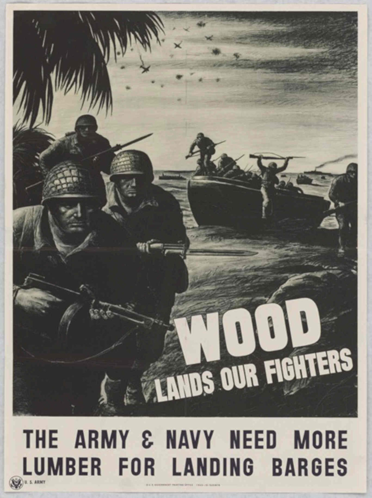 Soldiers Barges Woods American World War II Advert Poster
