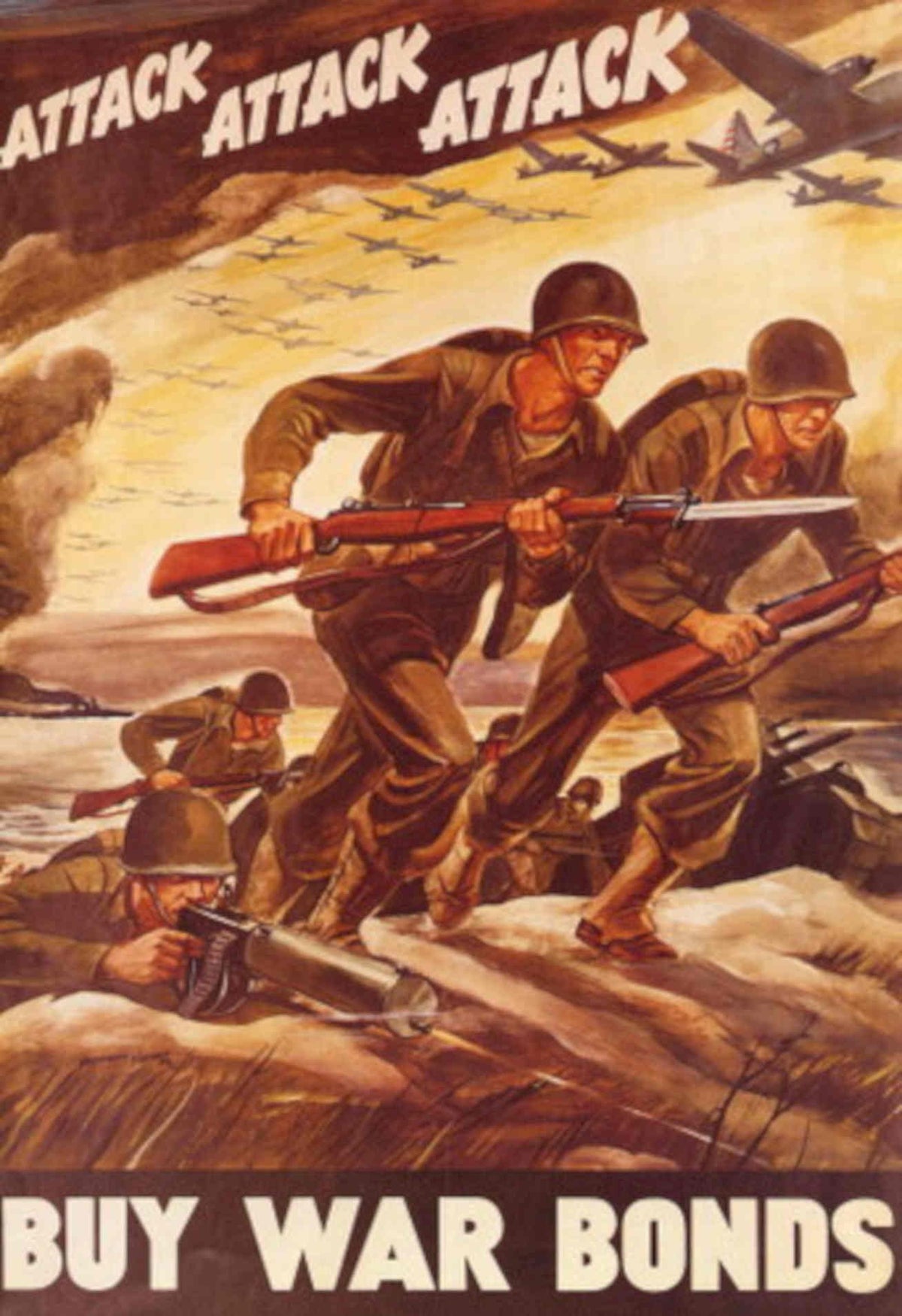 Soldiers Beach Attack 1940s Vintage Retro Advert Poster