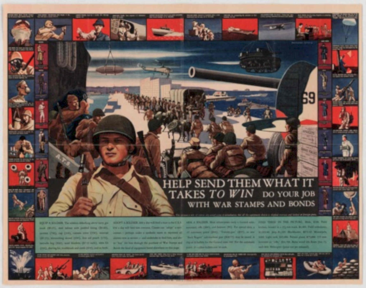 Soldiers Beach Win American World War II Advert Poster