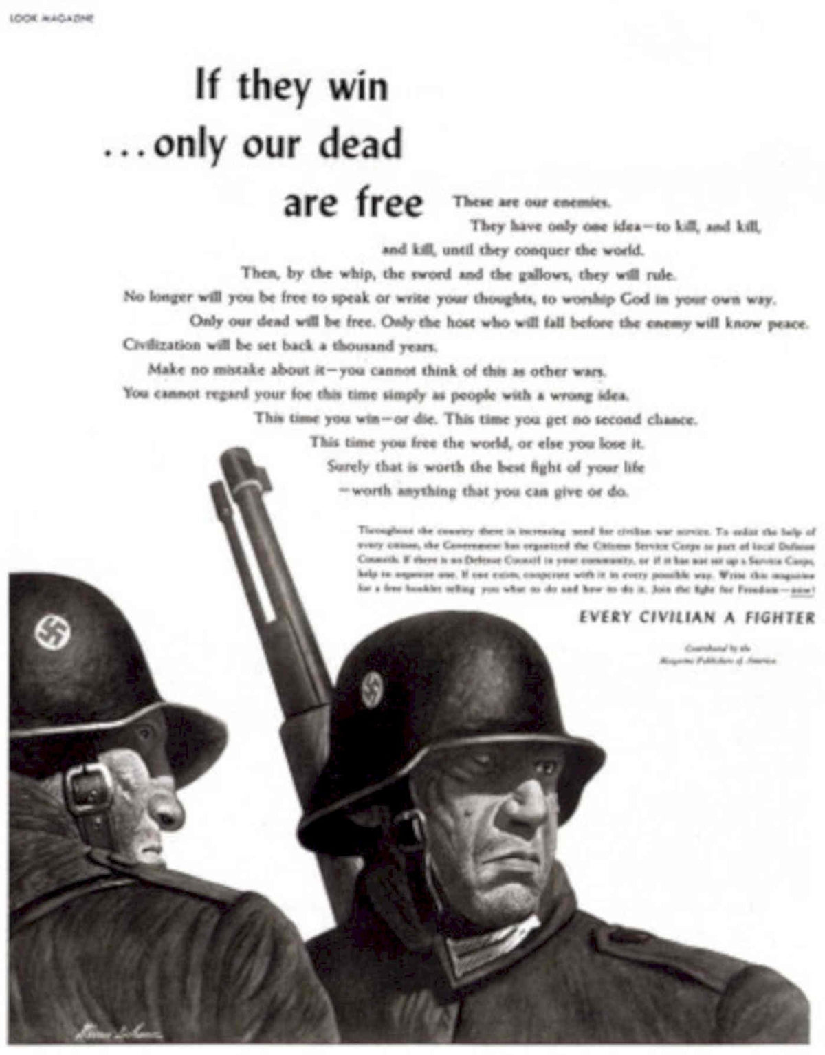 Soldiers Civilians Fighter 1940s Vintage Retro Advert Poster