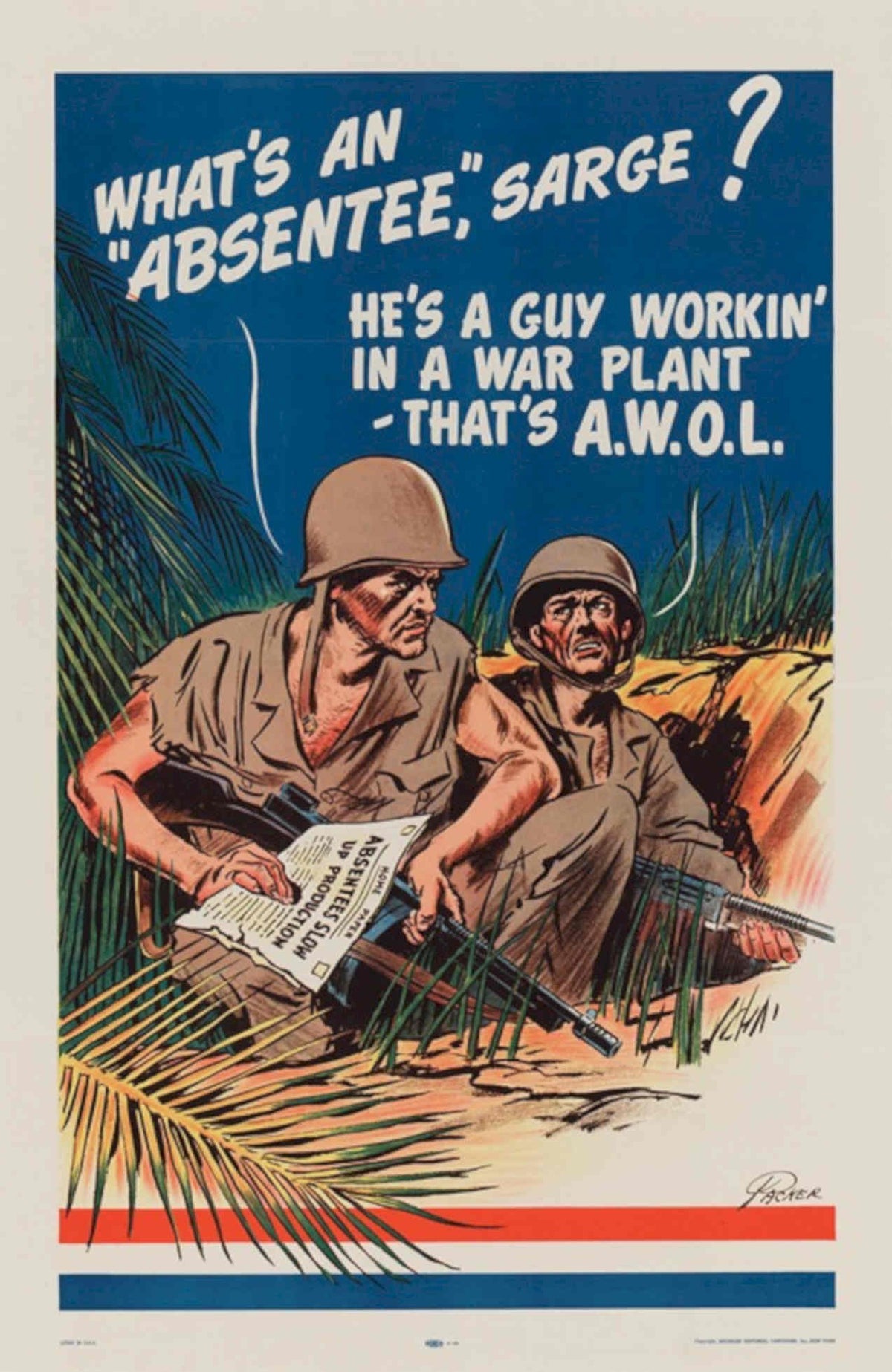 Soldiers Jungle Absentee American World War II Advert Poster
