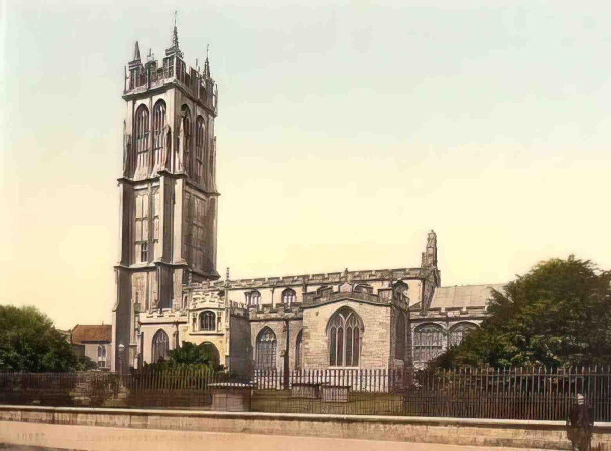 Somerset Glastonbury St Johns Church Vintage A4 Photo Print