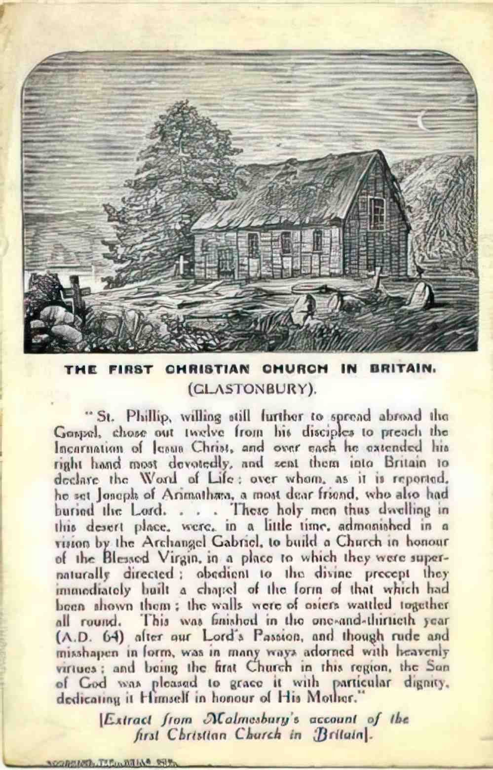 Somerset Glastonbury The First Christian Church in Britain Vintage A4 Photo Print