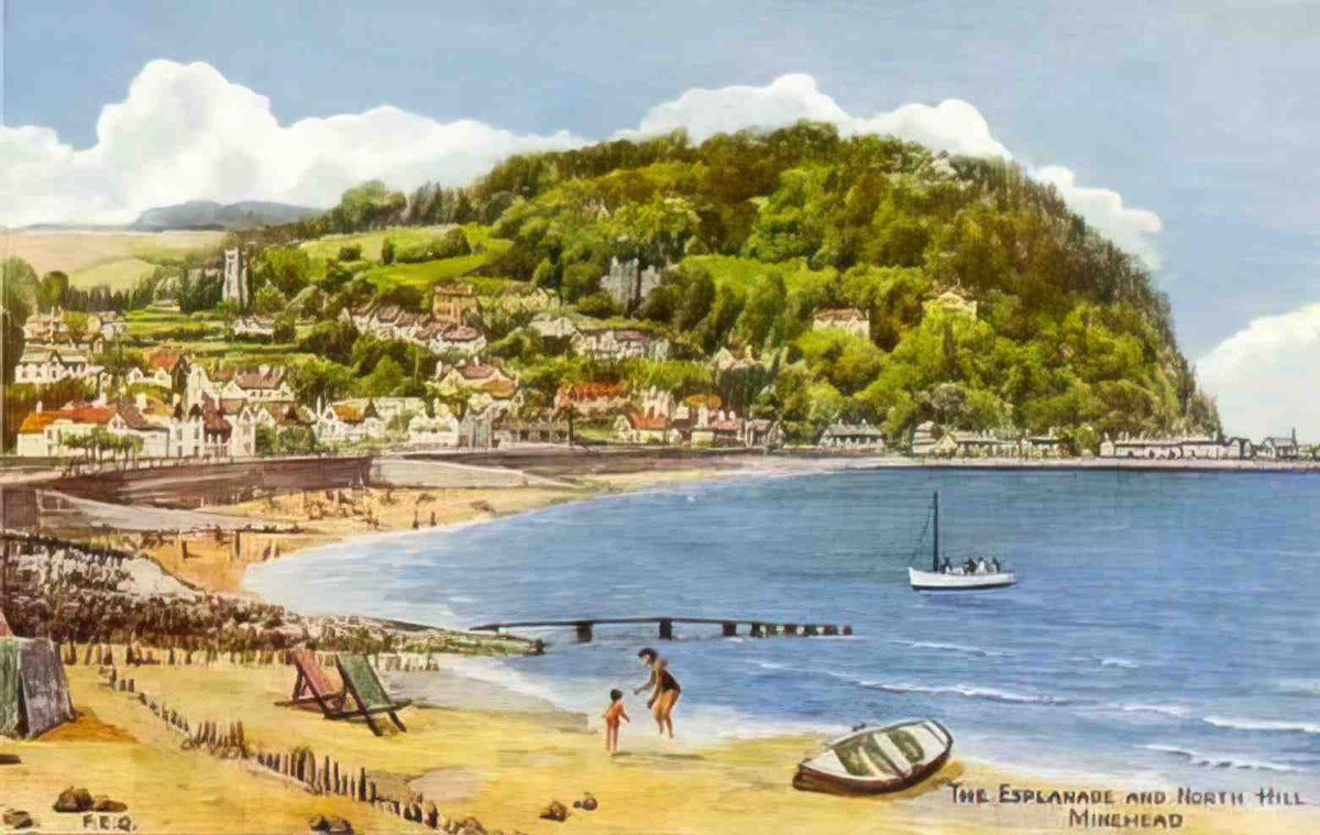 Somerset Minehead Esplanade and North Hill Vintage A4 Photo Print