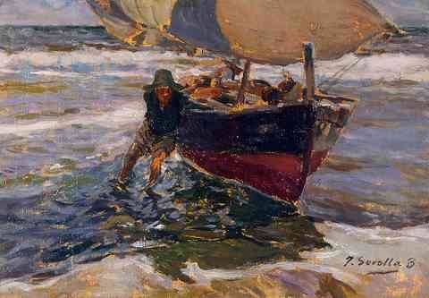 Sorolla Y Bastida Joaquin Beaching The Boat Study A4 Photo Print
