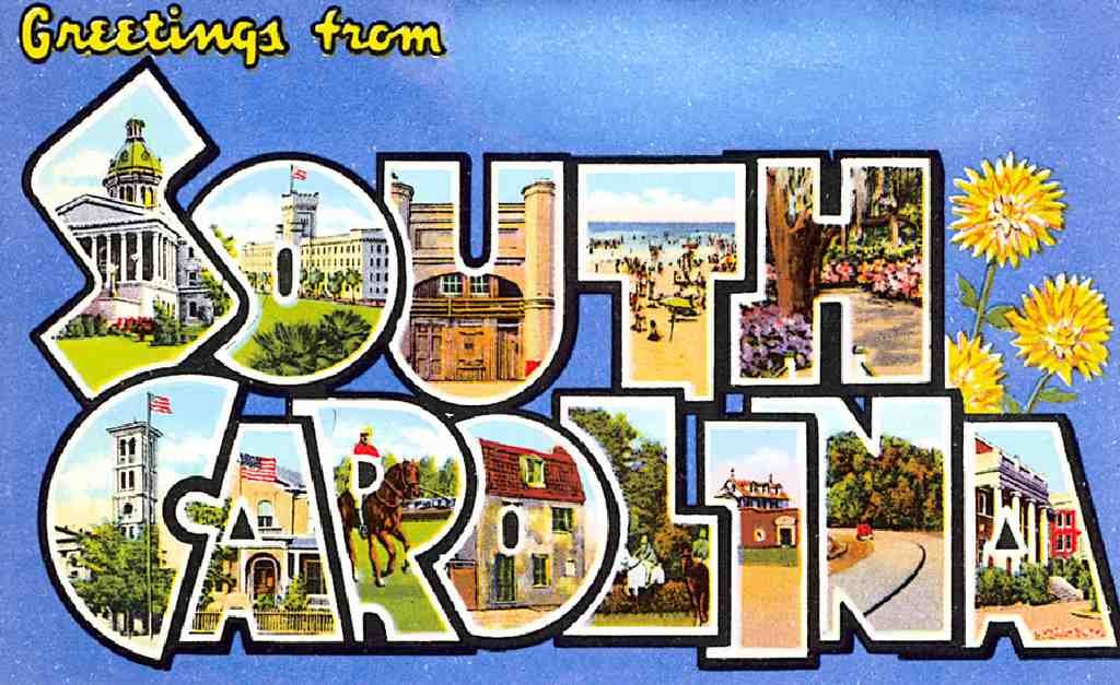 South Carolina Luggage Label Vintage A4 Photo Print