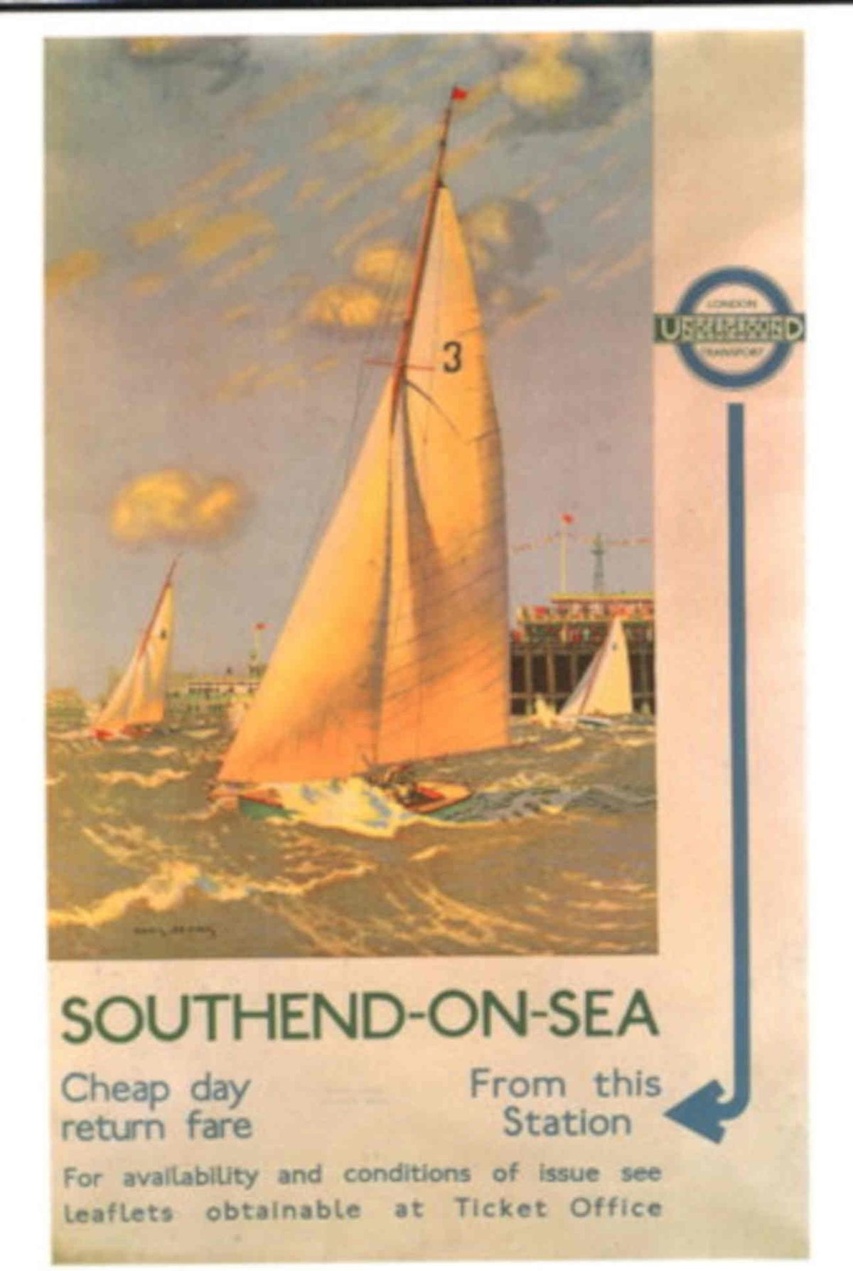 Southend Yacht Fare 1930s Vintage Retro Advert Poster