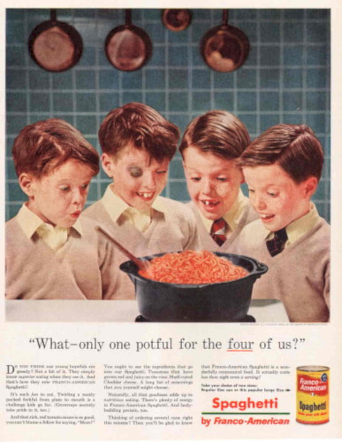 Spaghetti Boys Pot 1950s Vintage Retro Advert Poster