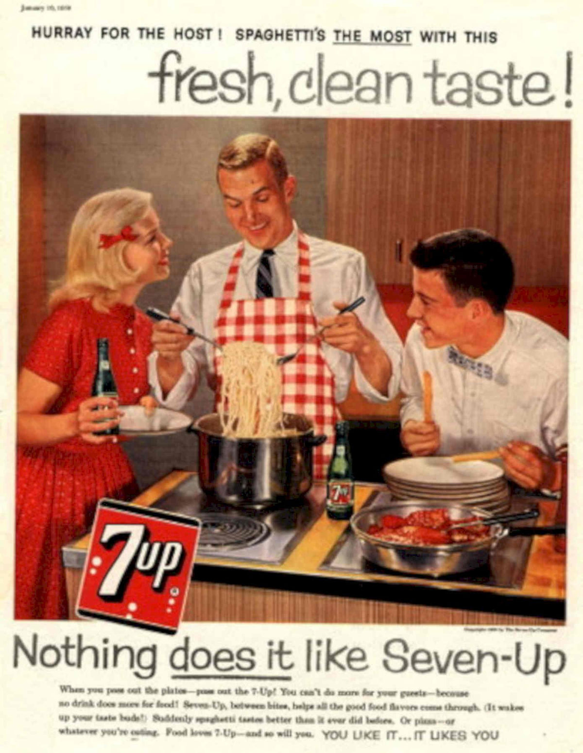 Spaghetti Host Sevenup 1950s Vintage Retro Advert Poster