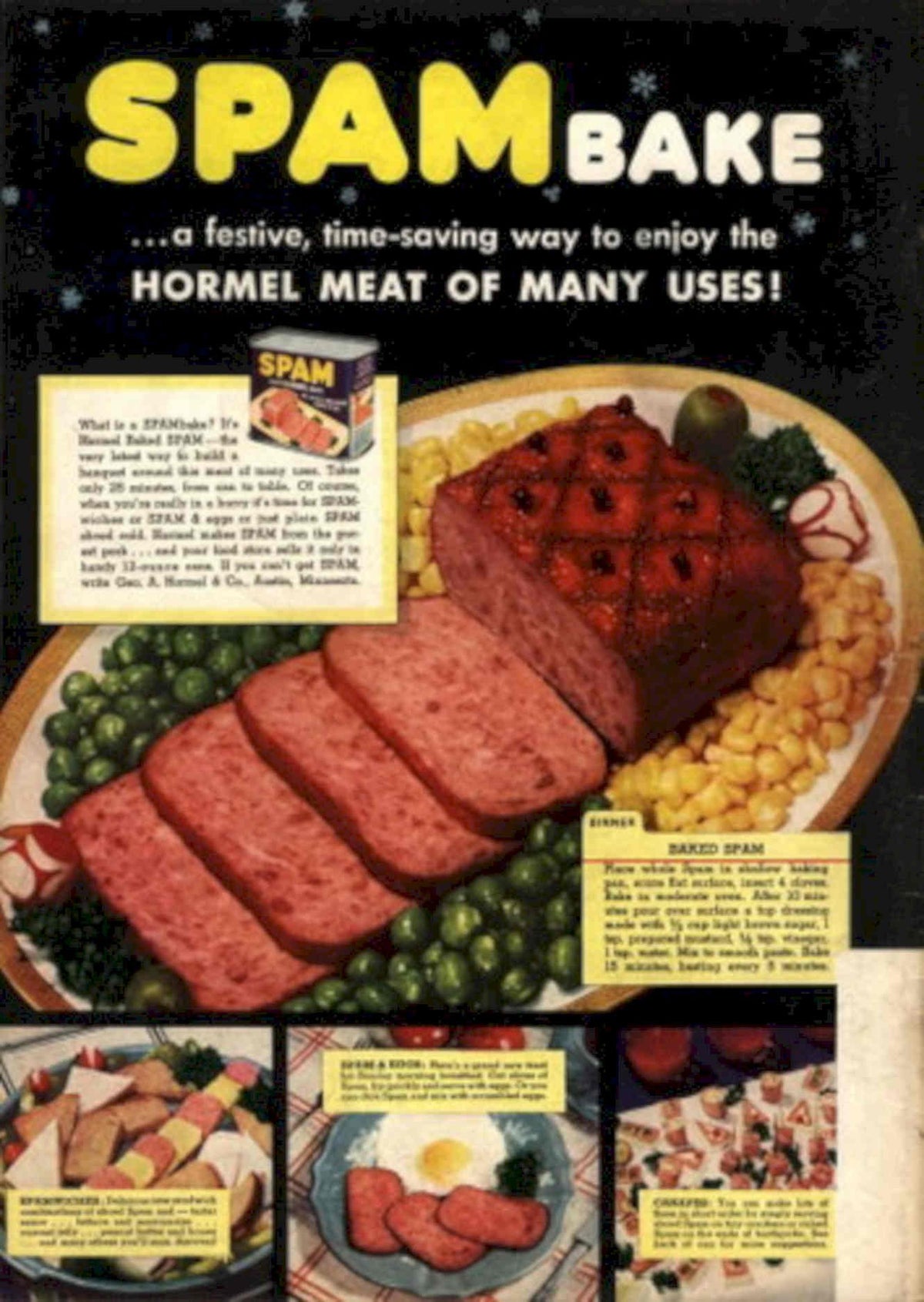 Spam Bake Loaf 1940s Vintage Retro Advert Poster
