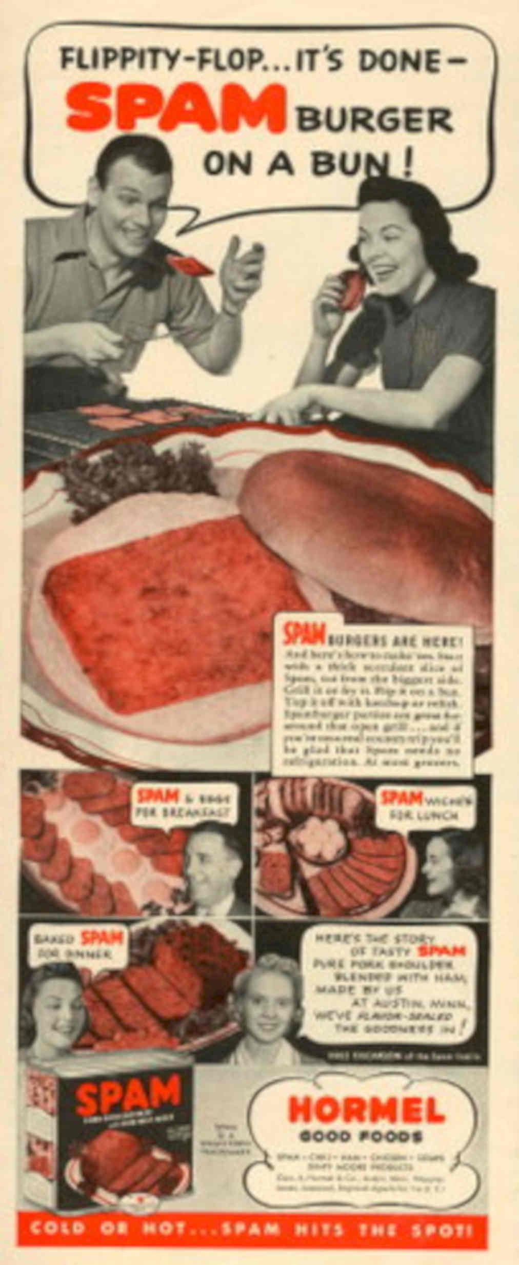 Spam Burger Breakfast 1950s Vintage Retro Advert Poster