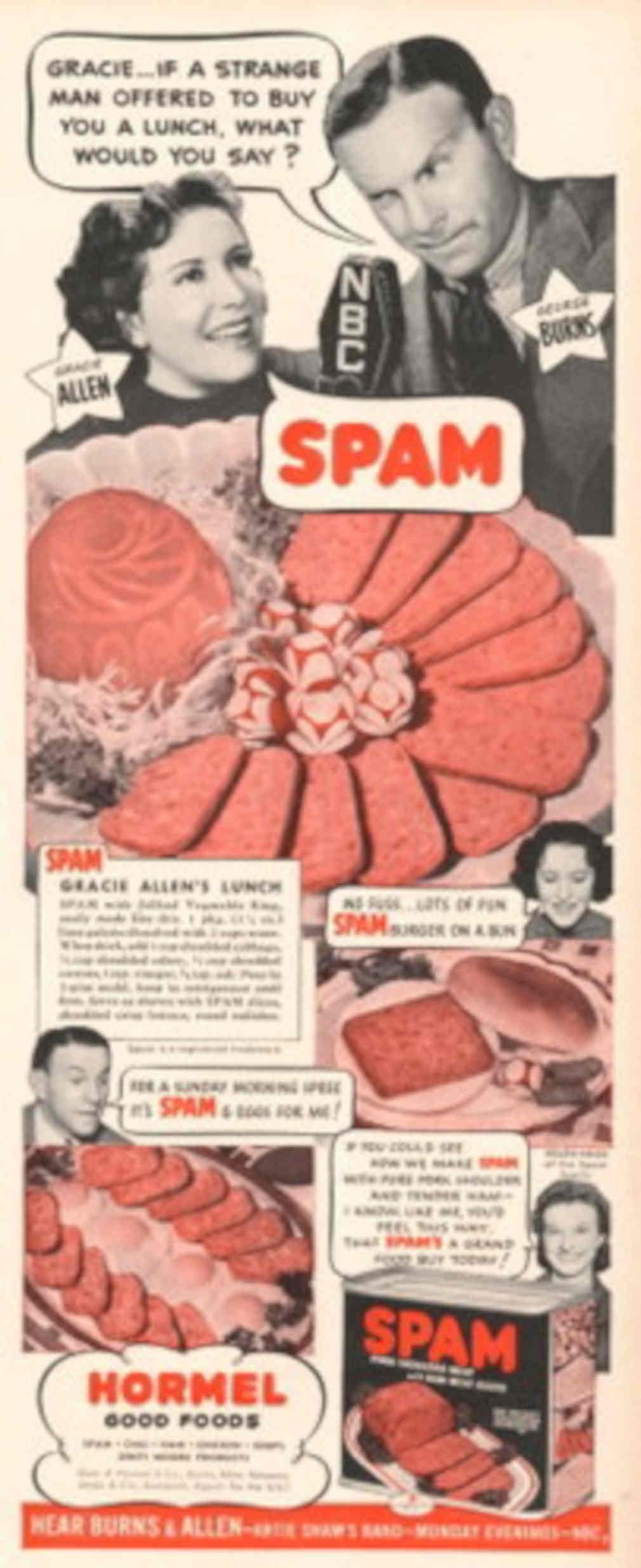 Spam Cake Burns 1950s Vintage Retro Advert Poster