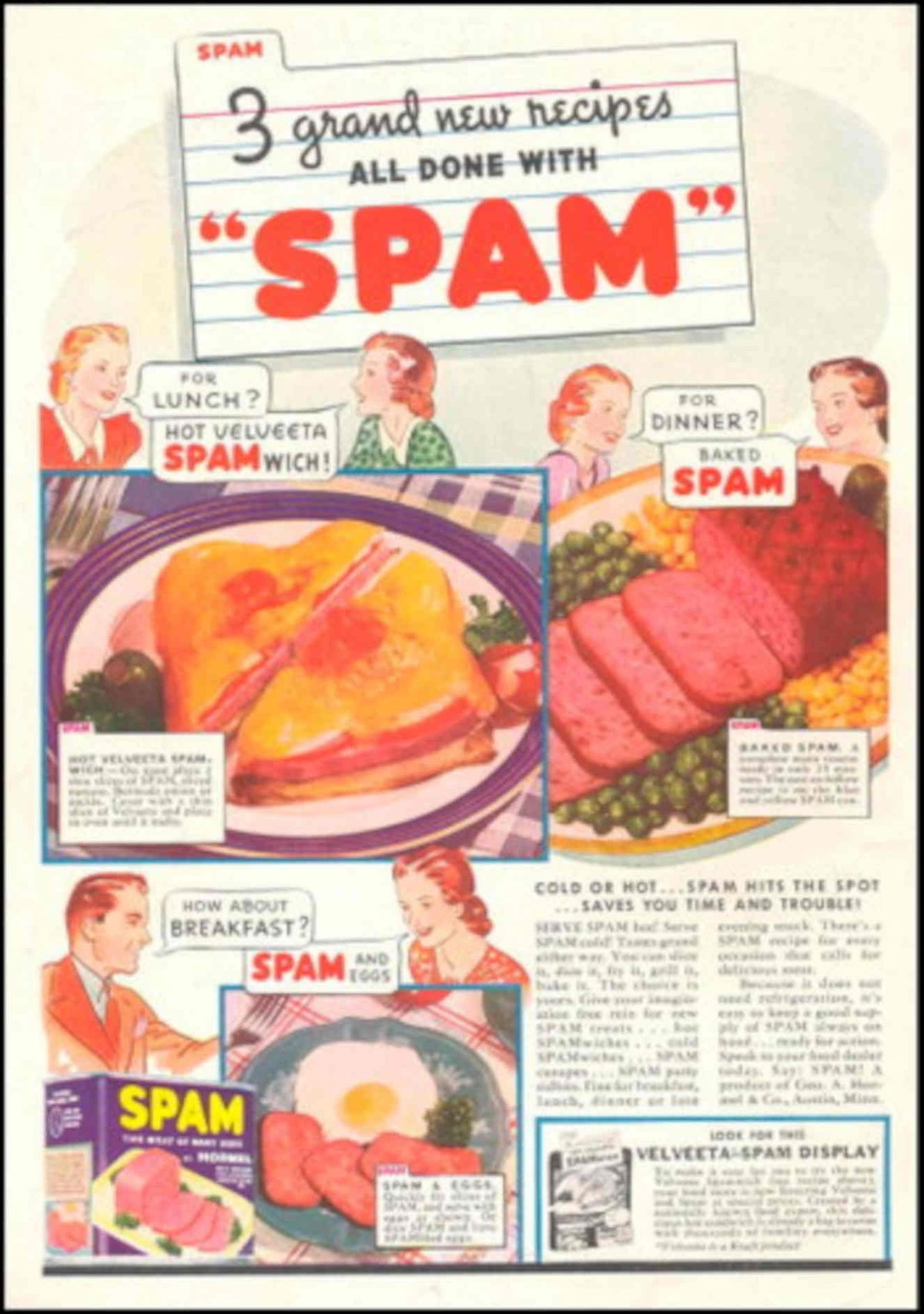 Spam Recipes Breakfast 1940s Vintage Retro Advert Poster