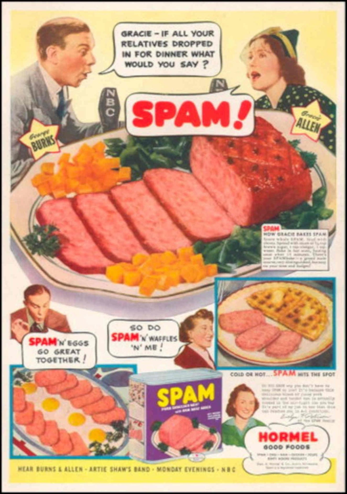 Spam Waffles Eggs 1940s Vintage Retro Advert Poster