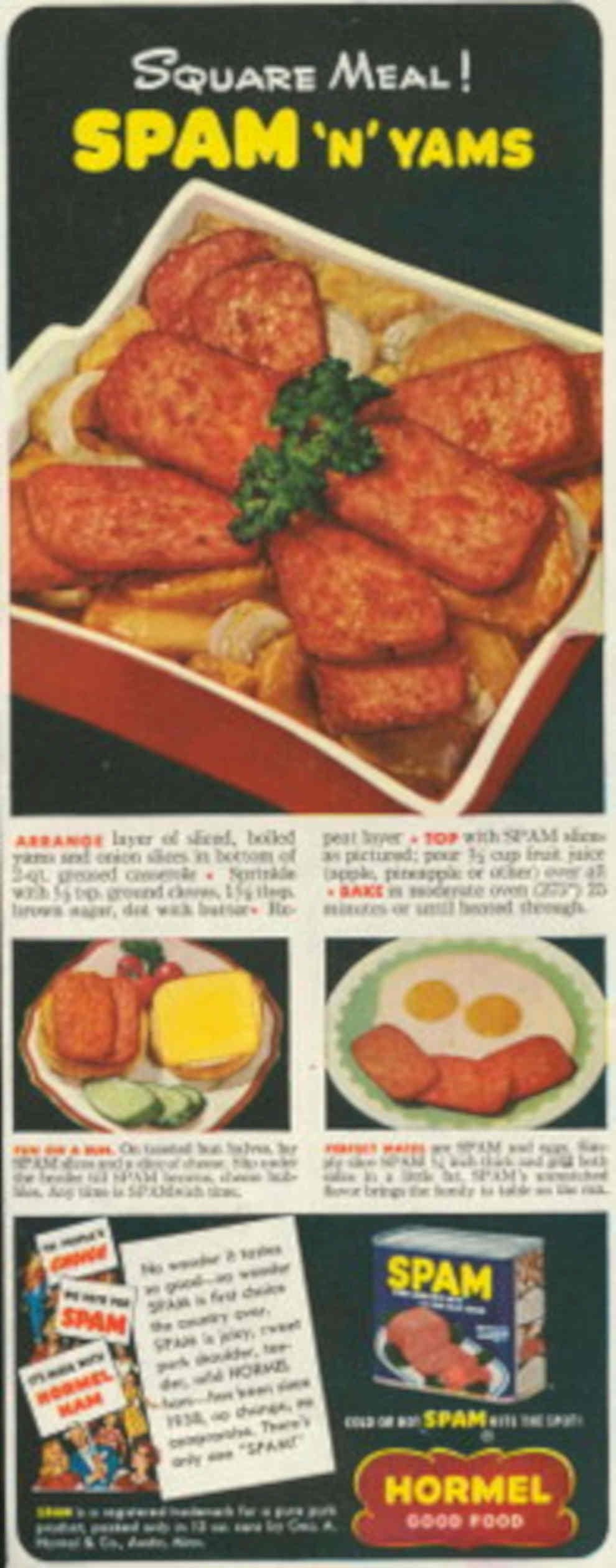 Spam Yams Casserole 1950s Vintage Retro Advert Poster