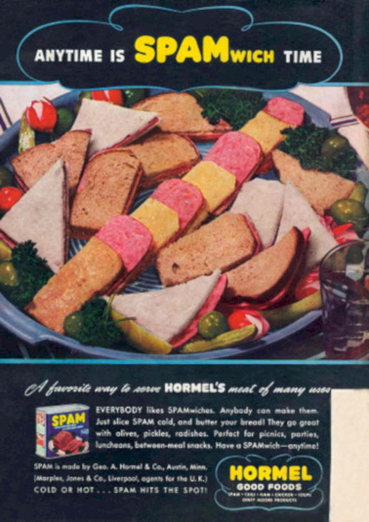 Spamwich Picnic Lunch 1950s Vintage Retro Advert Poster