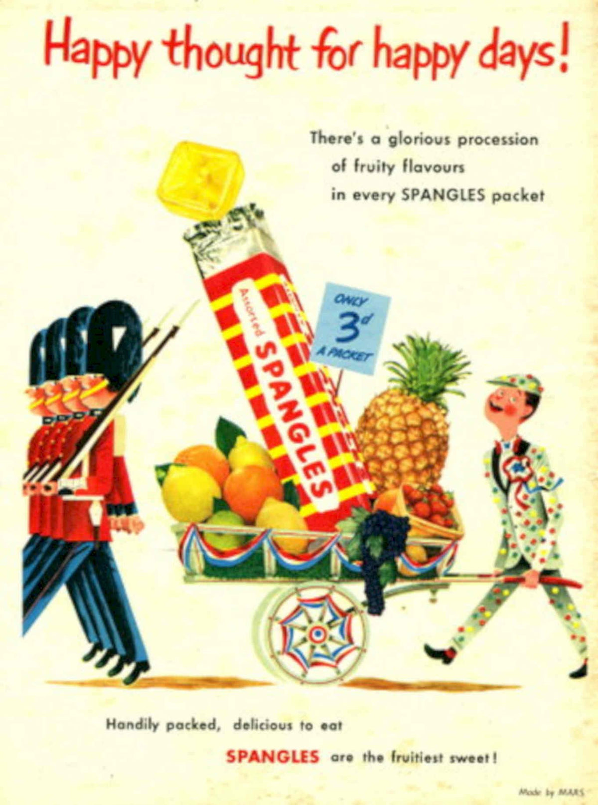 Spangles Fruit Cart 1950s Vintage Retro Advert Poster