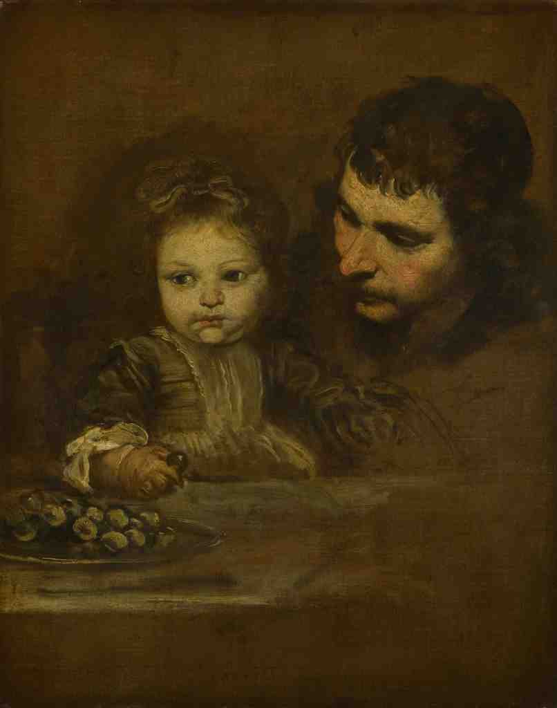 Spanish A Man and a Child eating Grapes A4 Photo Print