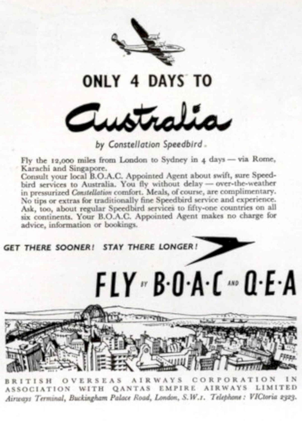 Speedbird Australia Boac 1950s Vintage Retro Advert Poster