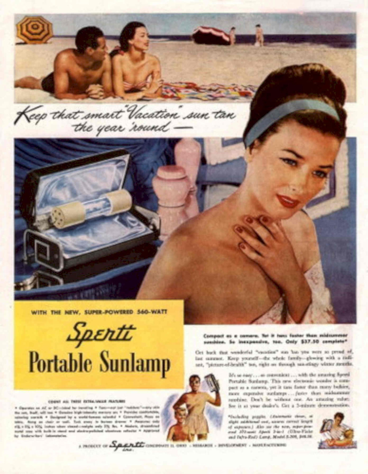 Sperti Sunlamp Beach 1950s Vintage Retro Advert Poster