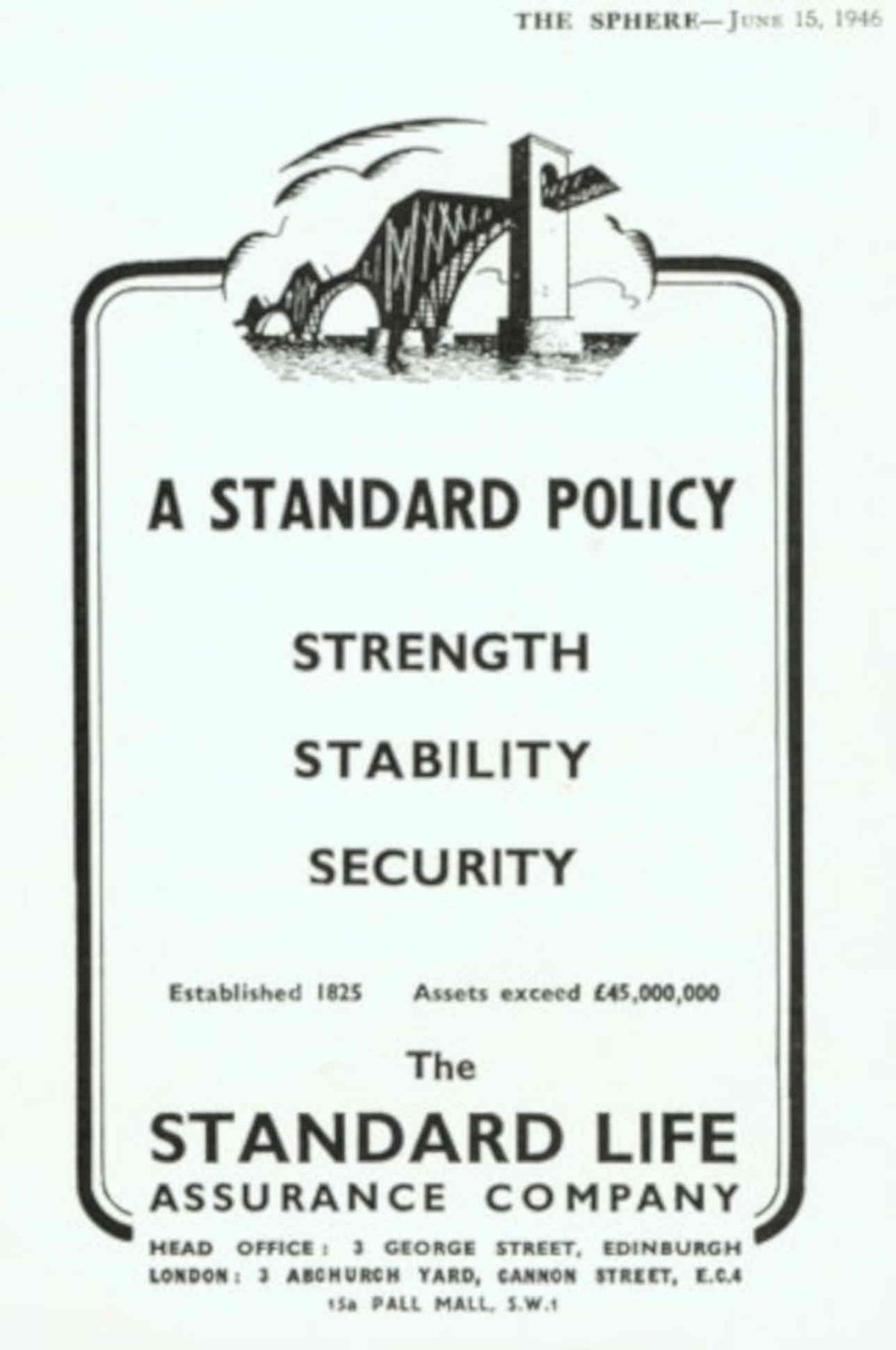 Sphere Standard Policy 1940s Vintage Retro Advert Poster