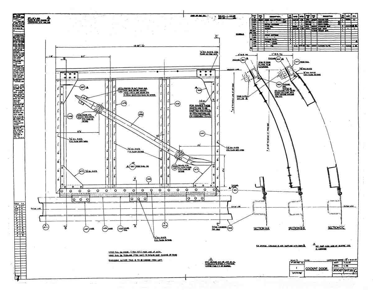 Spitfire MK IX Blueprints 30027 59 G Cockpit Door A4 Photo Print