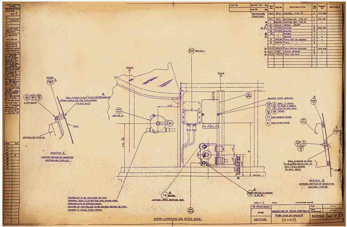 Spitfire MK IX Blueprints 34053 7 D Sea Cockpit Stb'd A4 Photo Print