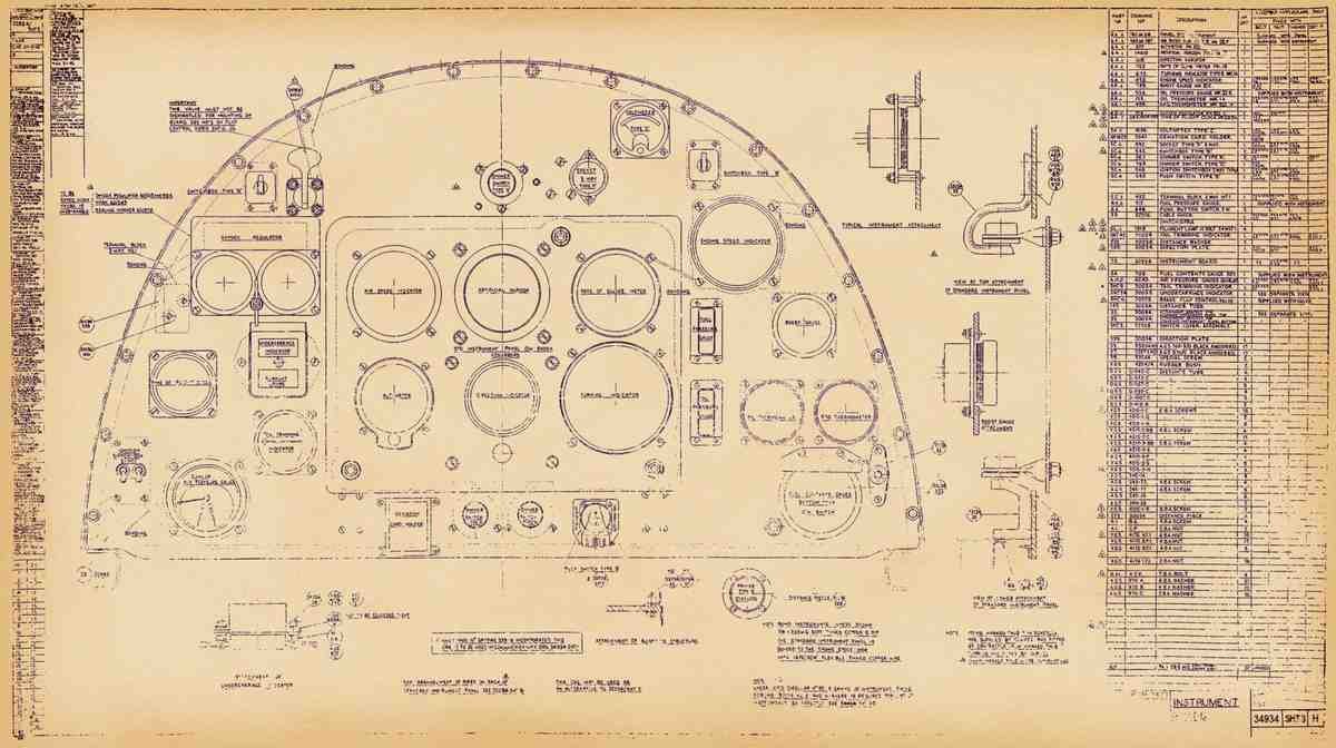 Spitfire MK IX Blueprints 34934 3 H Instrument Panel A4 Photo Print