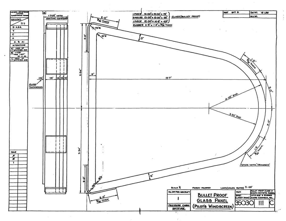 Spitfire MK IX Blueprints 35030 111 C Windscreen A4 Photo Print