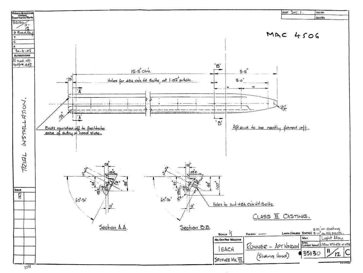Spitfire MK IX Blueprints 35130 11, 12 C A4 Photo Print