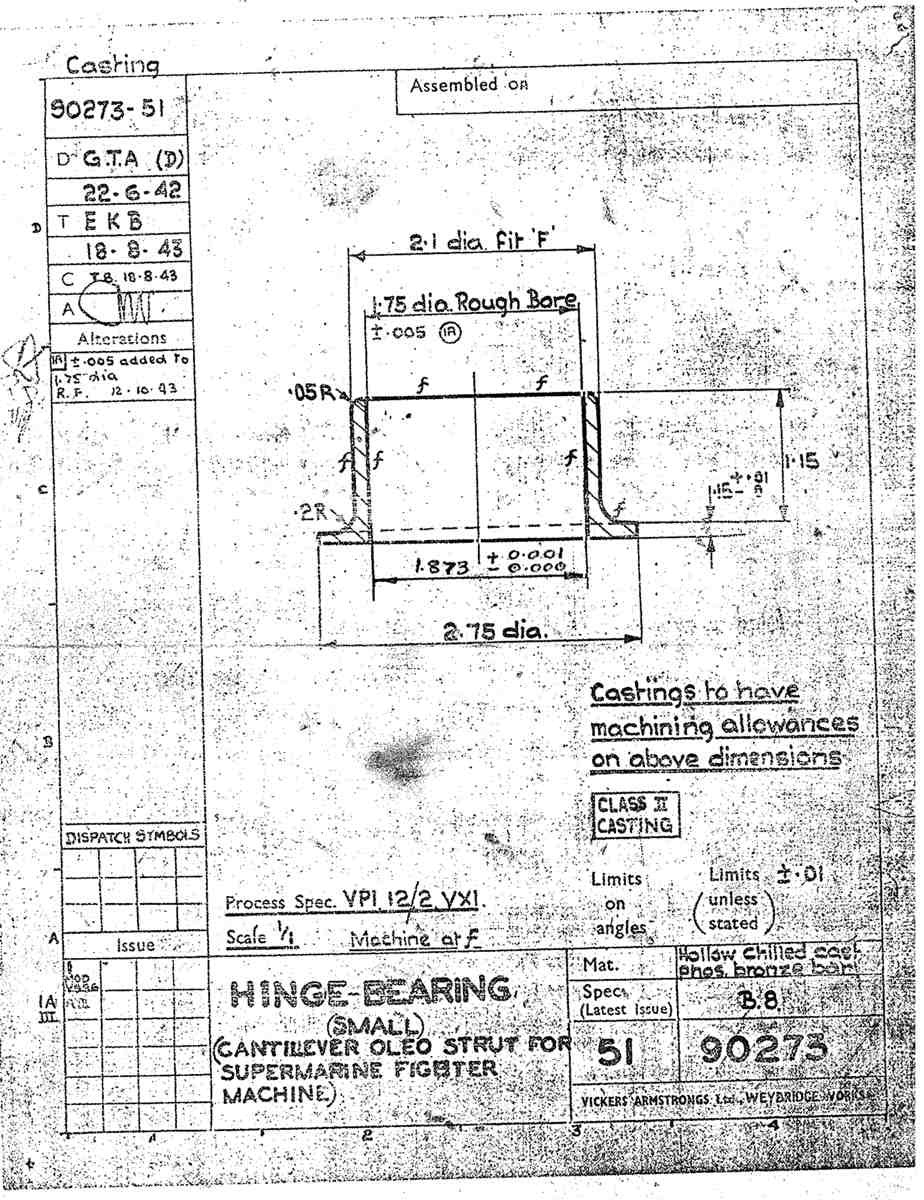 Spitfire MK IX Blueprints 90273 51 Hinge bearing small cantilever strut A4 Photo Print
