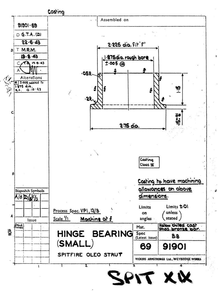 Spitfire MK IX Blueprints 91901 69 Hinge Bearing small A4 Photo Print