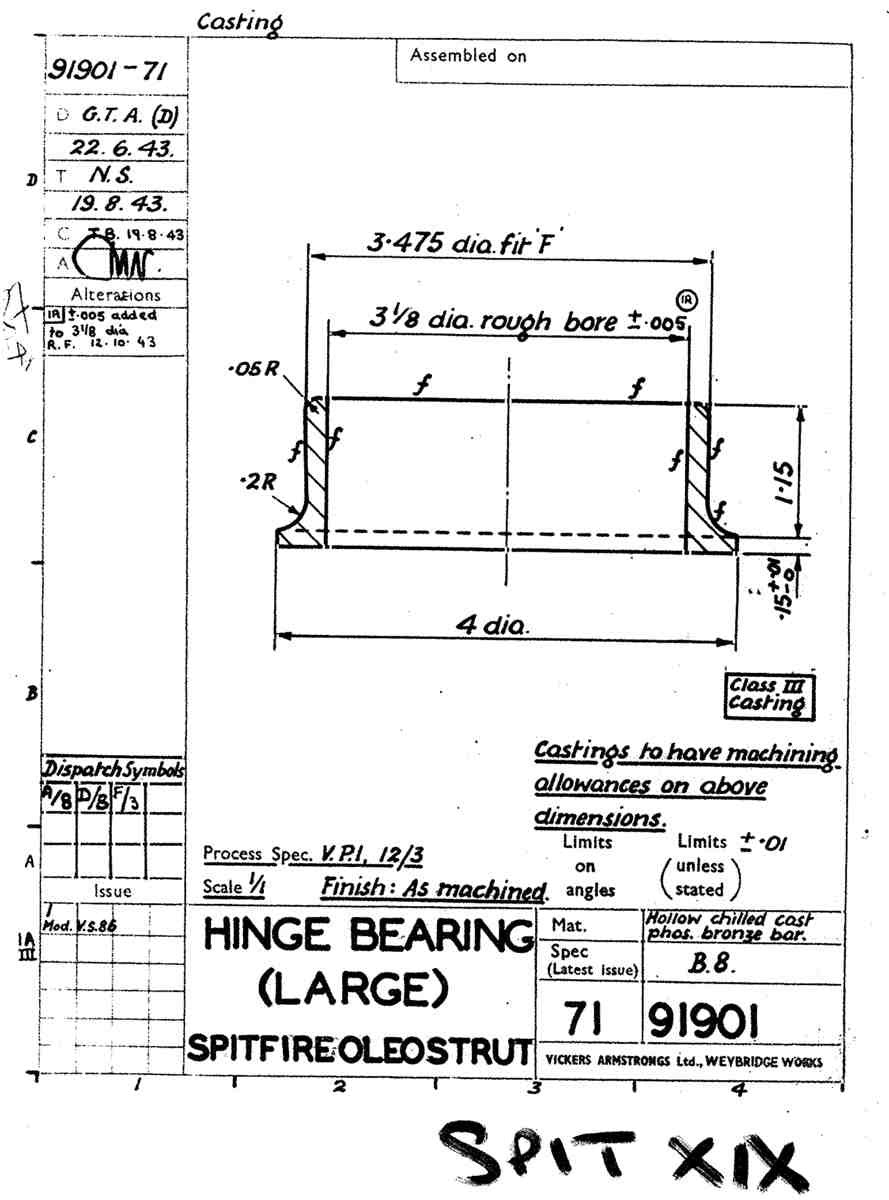 Spitfire MK IX Blueprints 91901 71 Hinge bearing large A4 Photo Print
