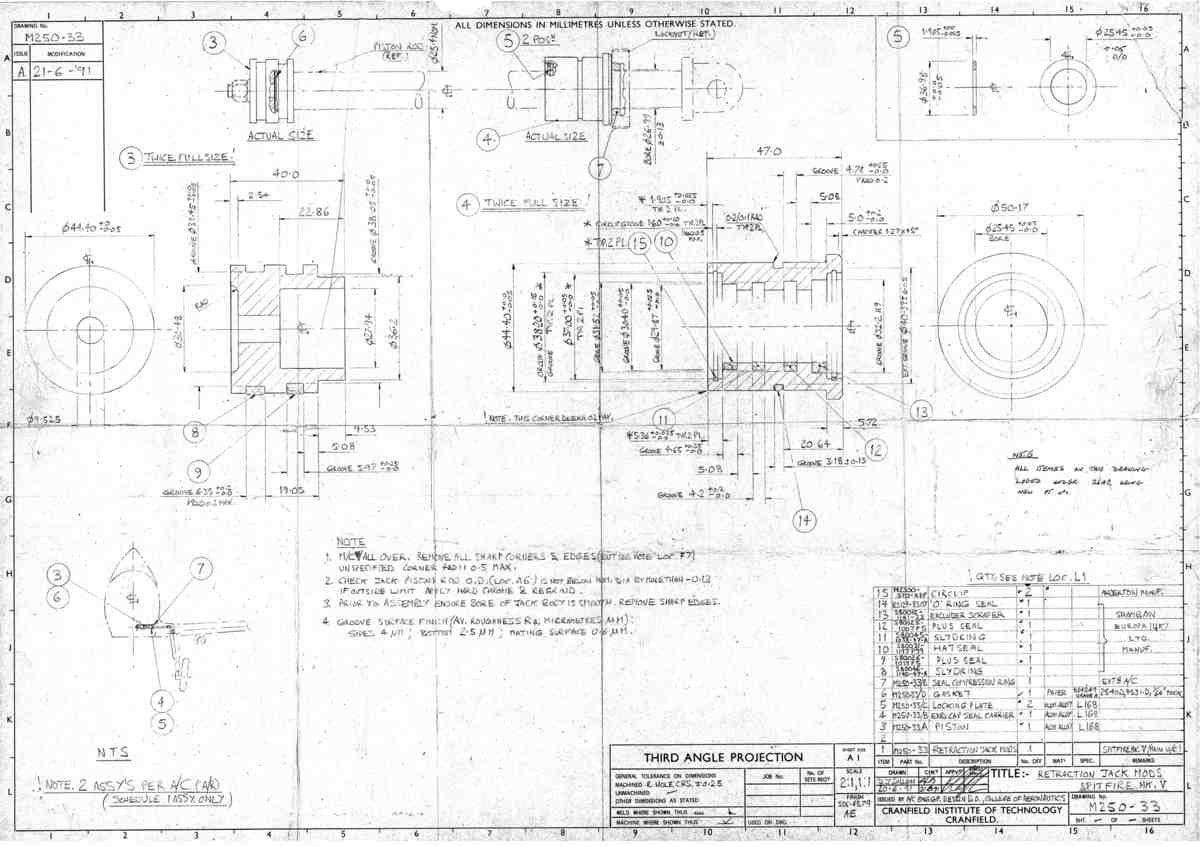 Spitfire MK IX Blueprints M250 33 Retraction Jack Mods MkV(aftermarket) A4 Photo Print