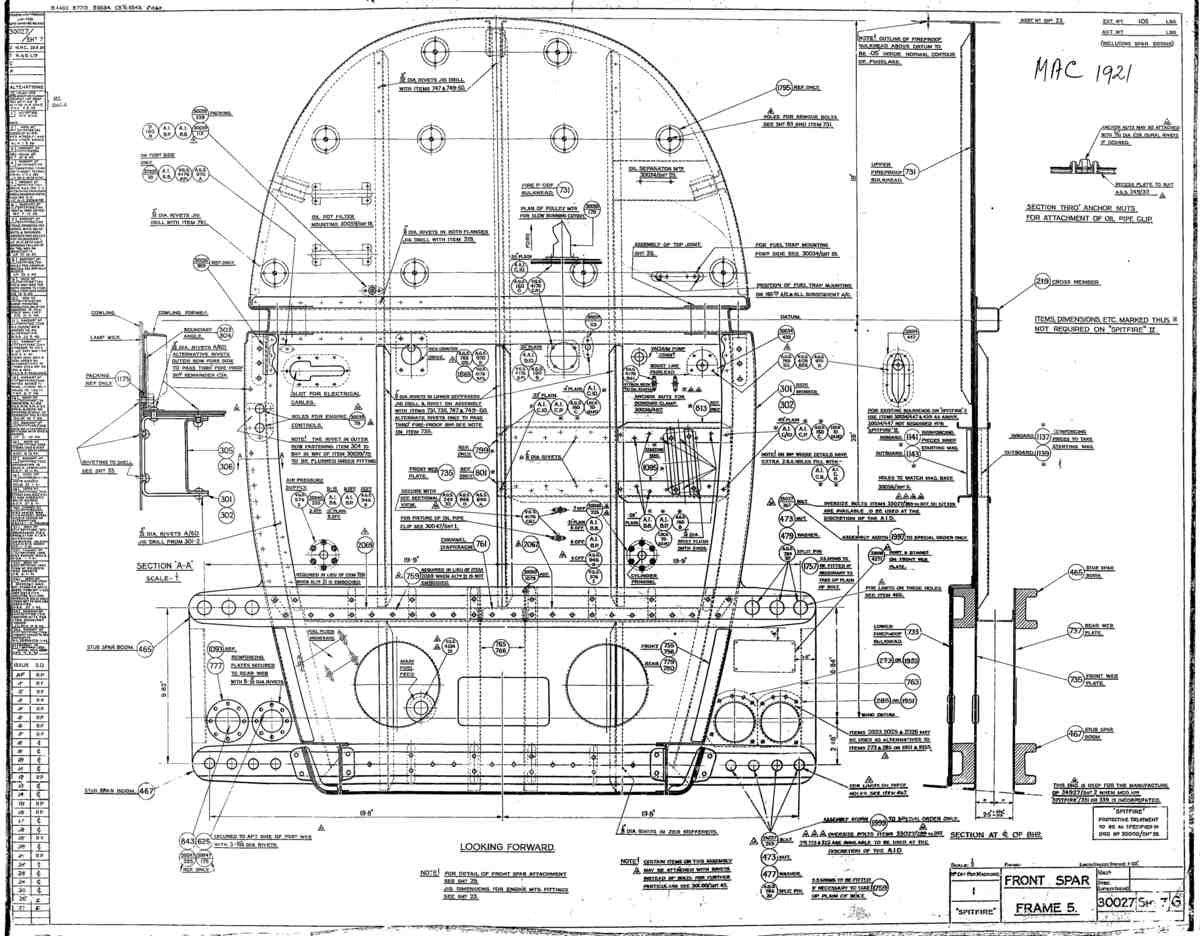 Spitfire Mk I Bau Blueprints 30027 7 G A4 Photo Print